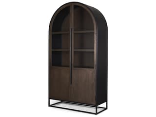 Mercana Sloan 80.5H Dark Brown Wood W/Black Metal Arched Curio Cabinet