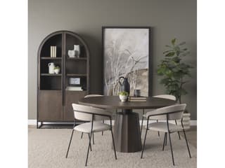 Mercana Sloan 80.5H Dark Brown Wood W/Black Metal Arched Curio Cabinet