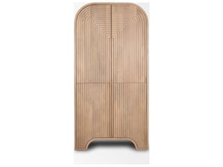 Mercana Sorina Reverse Fluted Light Brown Wood Curio Cabinet