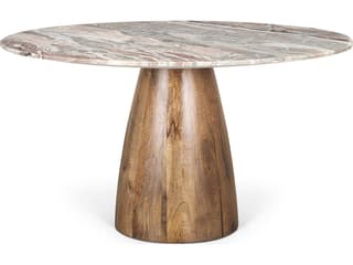 Mercana Allyson 54" Round Brown Pedestal w/ Pink Marble Top Dining Table