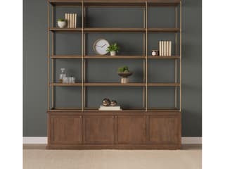 Mercana Baron 4-Door Dark Brown Wood w/ Antique Brass Metal Open Shelving Unit