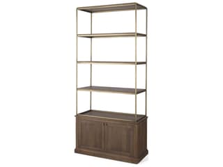 Mercana Baron Dark Brown Wood w/ Antiqued Aged Brass Metal 2-Door Open Shelving Unit