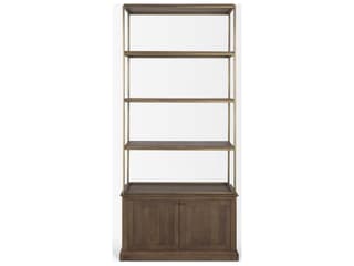 Mercana Baron Dark Brown Wood w/ Antiqued Aged Brass Metal 2-Door Open Shelving Unit