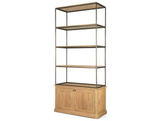 Mercana Baron Light Brown Wood w/ Gunmetal 2-Door Open Shelving Unit