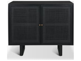 Mercana Grier Matte Black Stained Wood w/ Black Cane Accent Cabinet