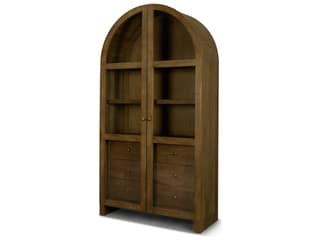 Sur Mid Brown Wood W/Glass Doors Arched Curio Cabinet