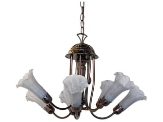 Meyda Pond Lily 7-Light Mahogany Bronze Gray Glass Bell Chandelier