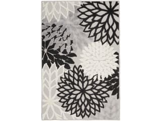 Aloha Floral Rectangle Indoor Outdoor Area Rug in Black and White