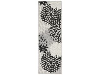 Aloha Floral Runner Area Rug in Black White