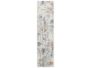 Quarry Abstract Runner Area Rug in Beige Blue Rust