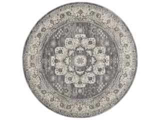 Quarry Polypropylene Modern Persian Round Area Rug in Grey Ivory