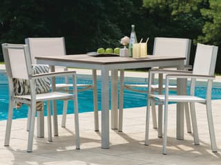 Oxford Garden Travira Aluminum Flint 5 Piece Patio Dining Set with Natural Sling
