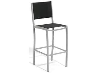 Oxford Garden Travira Aluminum Flint Stackable Outdoor Patio Bar Chair with Black Sling