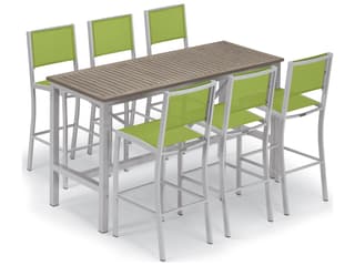 Oxford Garden Travira Aluminum Flint Stackable Outdoor Patio Bar Chair with Go Green Sling