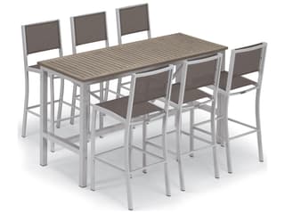 Oxford Garden Travira Aluminum Flint Stackable Patio Bar Chair with Cocoa Sling