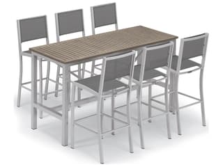 Oxford Garden Travira Aluminum Flint Stackable Outdoor Patio Bar Chair with Titanium Sling