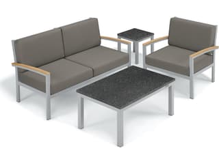 Oxford Garden Travira Aluminum Flint Outdoor Lounge Chair with Stone Cushions