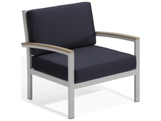 Oxford Garden Travira Aluminum Flint Patio Lounge Chair with Midnight Blue Cushions