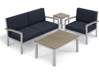 Oxford Garden Travira Aluminum Flint Patio Lounge Chair with Midnight Blue Cushions