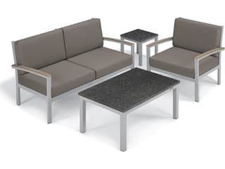 Oxford Garden Travira Aluminum Flint Outdoor Lounge Chair with Stone Cushions