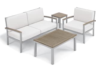 Oxford Garden Travira Aluminum Flint Square Tekwood Top Outdoor Patio End Table