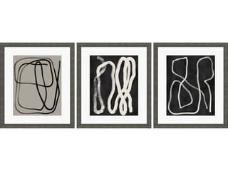 Naive Lines I Framed Wall Art Set of 3 with Distressed Black Frame