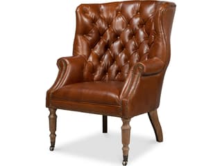 Sarreid Ltd Welsh Leather Chair Vintage Havana