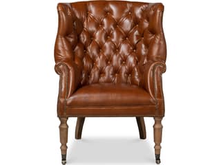 Sarreid Ltd Welsh Leather Chair Vintage Havana