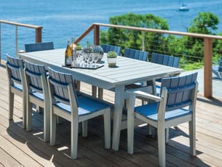 Seaside Casual Mad Recycled Plastic Rectangular Outdoor Patio Dining Table with Umbrella Hole