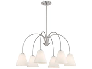 6-Light Meridian Chandelier in Brushed Nickel with White Linen Shades