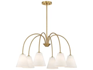 Meridian 6-Light Chandelier in Natural Brass with White Linen Shades