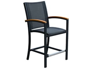 Tribeca Metal Sling Counter Stool with Teak Accents in Black