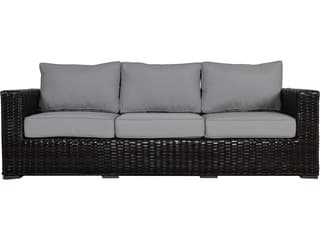 Santa Monica Wicker Rattan Patio Sofa in Grey Fabric