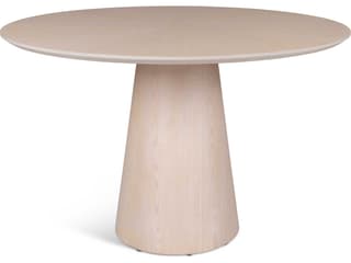 Modern Brazilian Mona Round Dining Table in Nevoa Wood Veneer with Beveled Edge