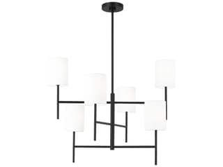 6-Light Key Chandelier in Midnight Black with White Linen Shades