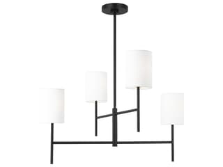 4-Light Key Chandelier in Midnight Black with White Linen Shades