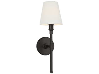 Perth 1-Light Wall Sconce in Aged Iron with White Linen Shade