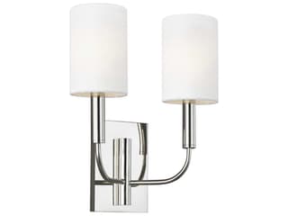 Brianna 2-Light Wall Sconce in Polished Nickel with White Linen Shades