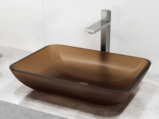Vigo Sottile Rectangular Glass Bathroom Vessel Sink with Nova Faucet and Pop-Up Drain