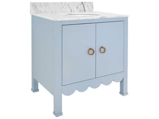 Worlds Away White Carrara Marble / Light Blue Lacquer Vanity
