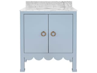 Worlds Away White Carrara Marble / Light Blue Lacquer Vanity