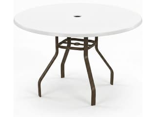 Windward Design Group Fiberglass Top Aluminum Round Outdoor Dining Table with Umbrella Hole