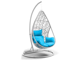 Bravo White Wicker Outdoor Egg Chair Swing with Blue Cushion