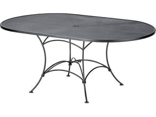 Woodard Wrought Iron Mesh Oval Patio Dining Table with Umbrella Hole