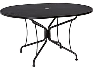 Wrought Iron Mesh Oval 8-Spoke Outdoor Patio Dining Table with Umbrella Hole