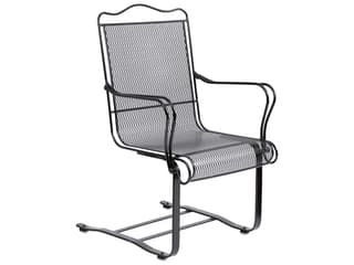 Tucson Mesh Wrought Iron High Back Spring Outdoor Patio Dining Arm Chair with Cushion