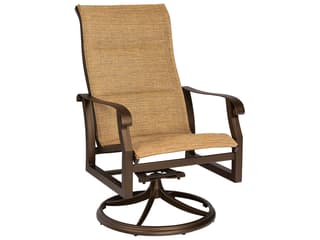 Woodard Cortland Padded Sling Aluminum High Back Swivel Rocker Patio Dining Arm Chair