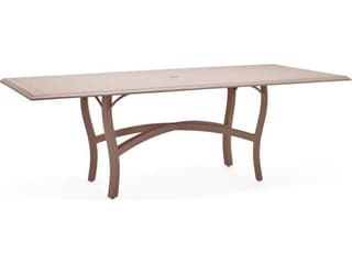 Woodard Solid Cast Aluminum Rectangular Large Outdoor Patio Dining Table with Umbrella Hole in Carson Base