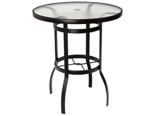 Woodard Aluminum Deluxe Round Obscure Glass Top Patio Bar Height Table with Umbrella Hole