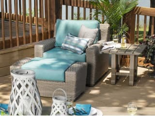 Woodard Whitecraft Augusta Wicker Aged Teak Patio Lounge Set